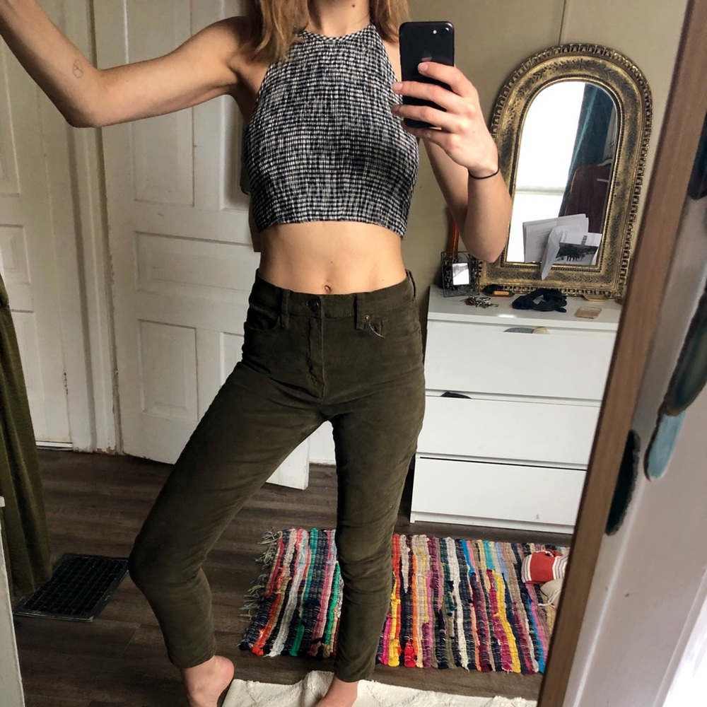 High waisted khaki corduroy cropped pants
